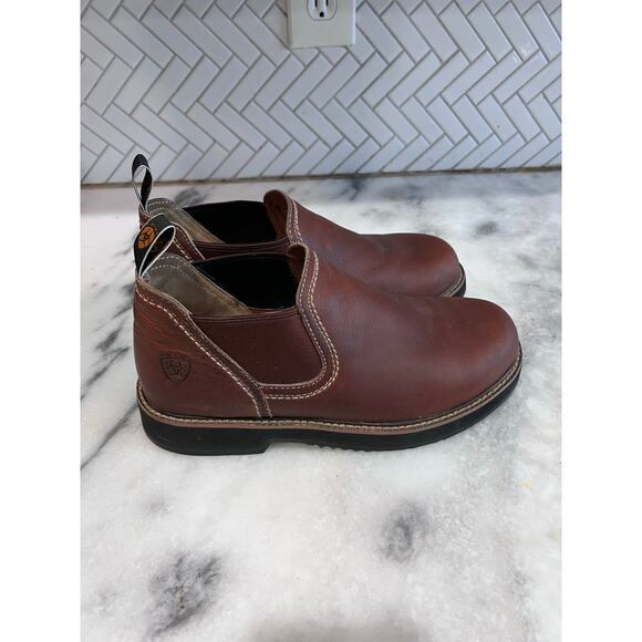 Ariat 355 Brown Leather Slip-On Work Boots Men’s US 9.5 Chelsea Round Toe main image 12